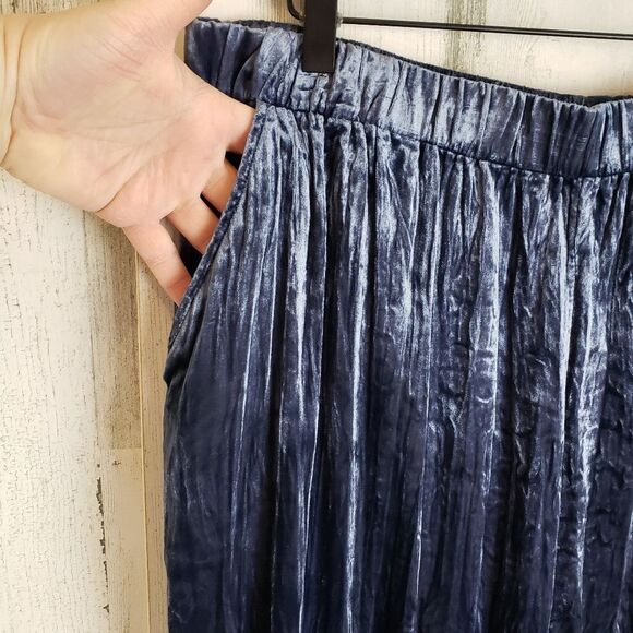 Ett:twa Navy Crushed Velvet Velour Pants Sz L - Picture 3 of 8